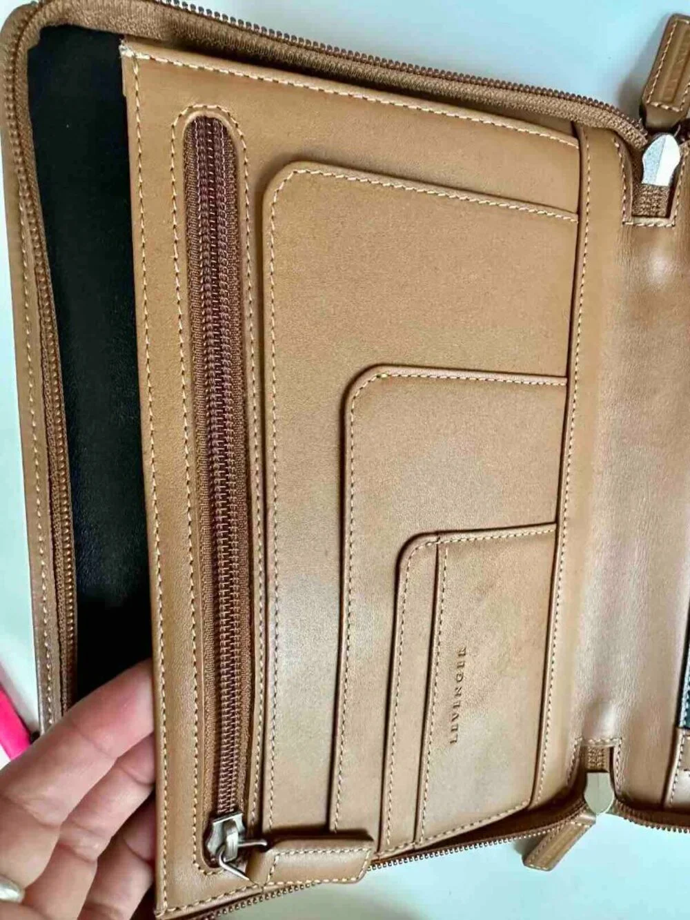 Levenger Leather Junior Ambi-Folio Notepad case LikeNew Brown Zip-around w/ box